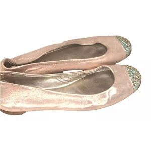 Giuseppe Zanotti Metallic Flats Crystal Cap Toe Leather Shoes Rose Gold size 6